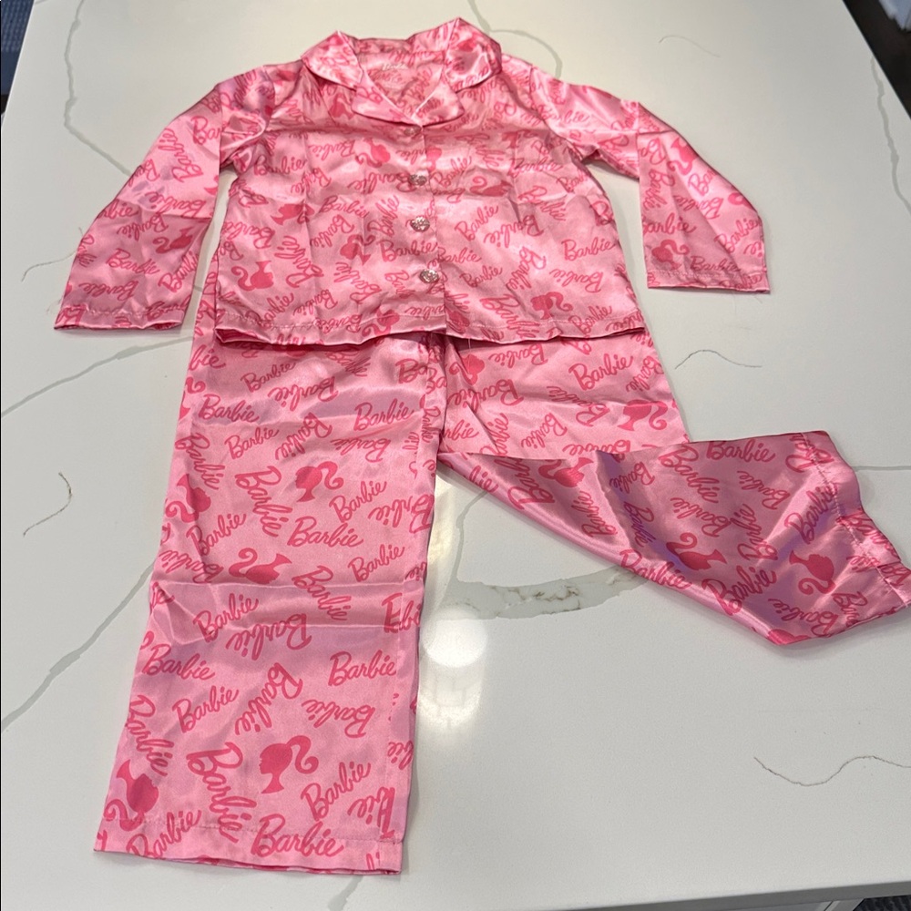 NWOT Barbie pajamas pink size 5/6 long sleeve button down shirt with pants 🩷